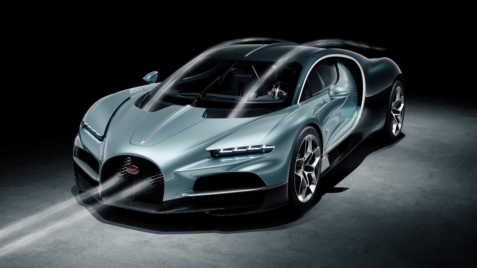 2026 Bugatti Tourbillon Silver Front Angled View Wind Tunnel Testing