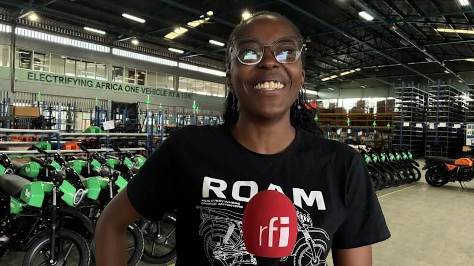 Ivy Magara is the lead battery engineer for research and development at Roam Electric, in Nairobi, Kenya, here at their main warehouse on 7 May 2026.