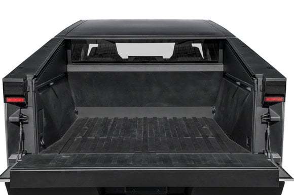 tesla cybertruck open truck bed view