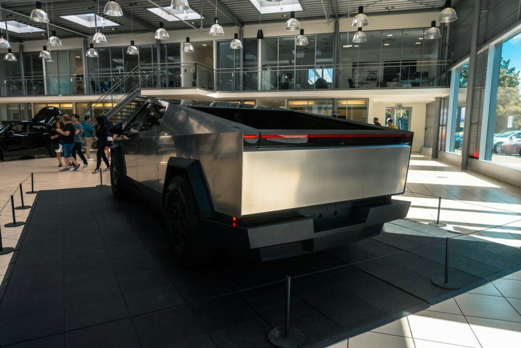 A car is on display inside of a building