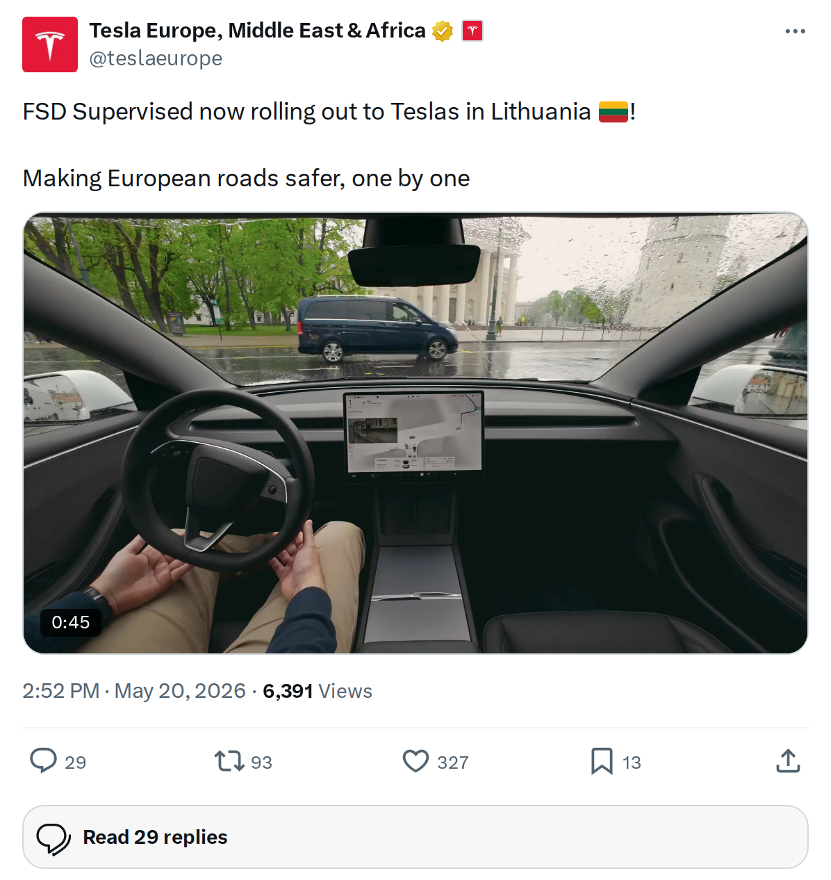 Tesla Europe announces FSD Supervised rollout in Lithuania