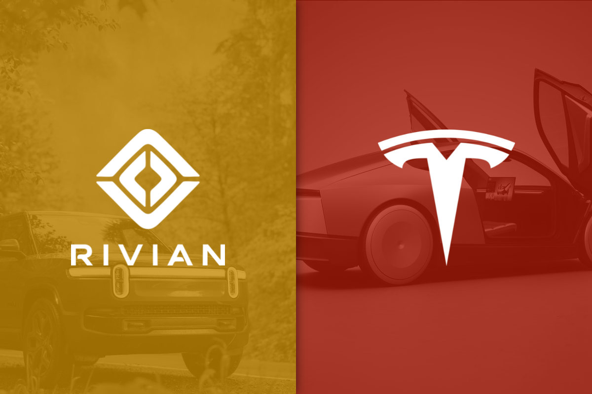 Tesla and Rivian logos.