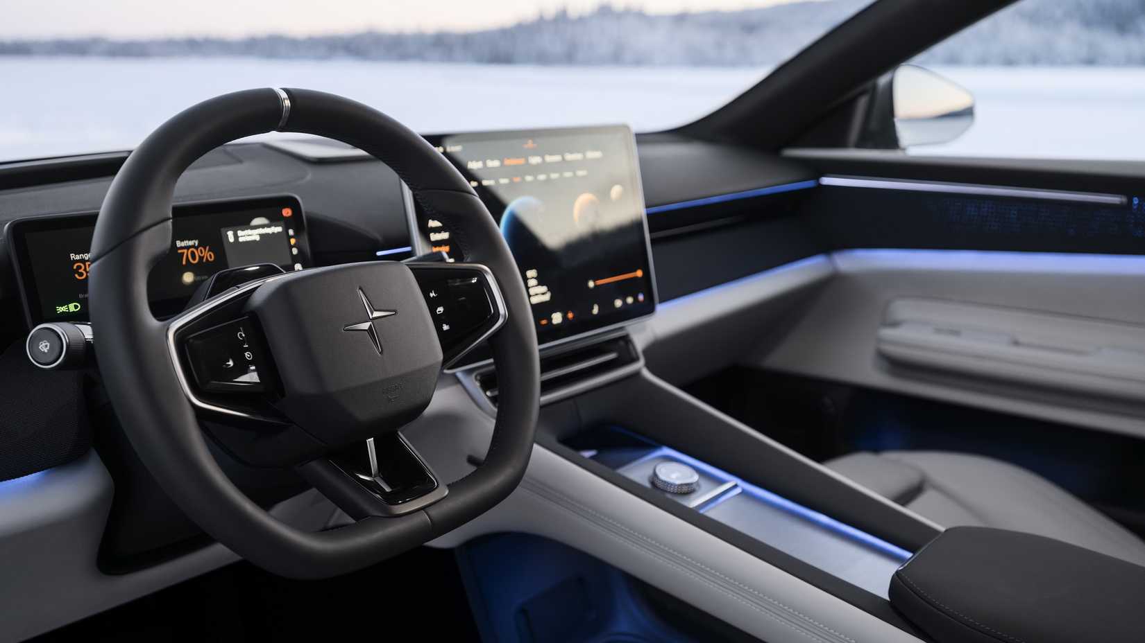 2025 Polestar 4 interior shot showing front cabin