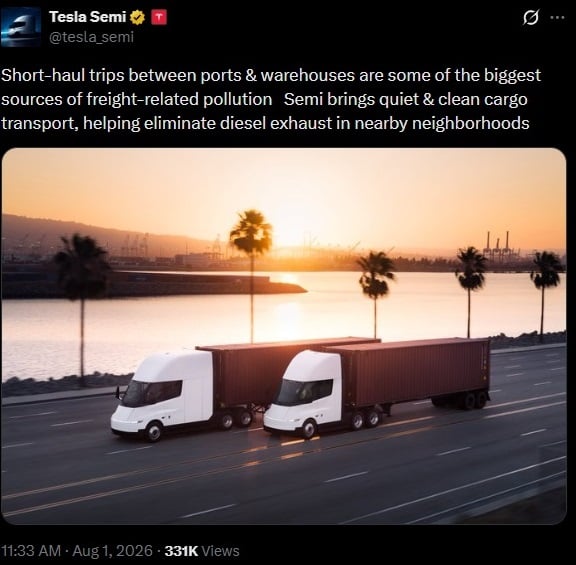 An X post about the Tesla Semi