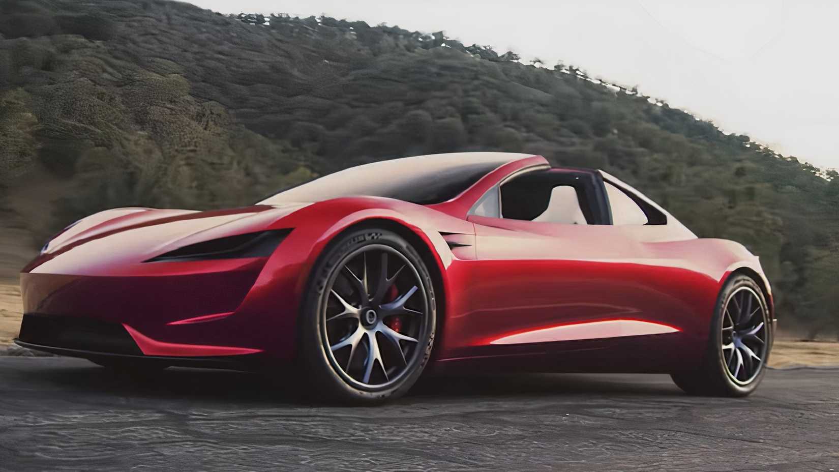 Red Tesla Roadster front